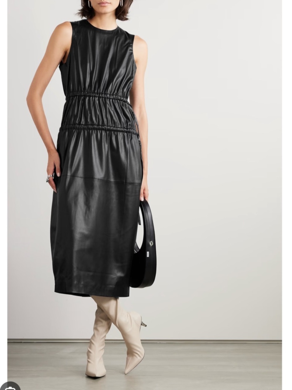 Proenza Schouler White Label Faux Leather Tiered Sleeveless Midi Dress Small